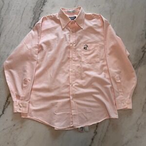 Vintage Peanuts Snoopy Pink Pinstriped Men's Button Up Shirt Made in the USA